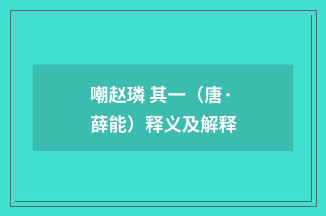 嘲赵璘 其一（唐·薛能）释义及解释