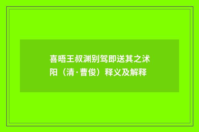 喜晤王叔渊别驾即送其之沭阳（清·曹俊）释义及解释