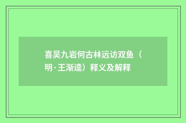 喜吴九岩何古林远访双鱼（明·王渐逵）释义及解释