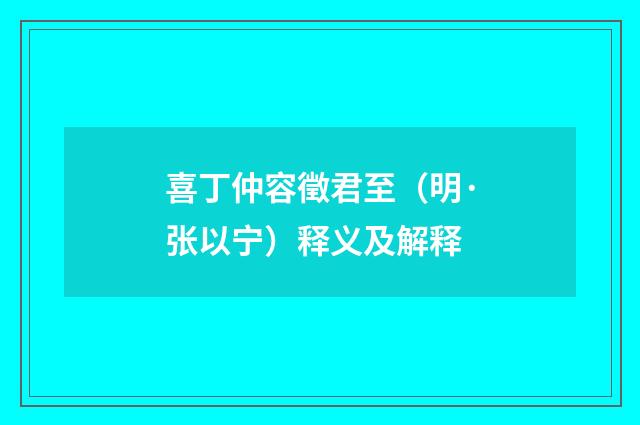 喜丁仲容徵君至（明·张以宁）释义及解释
