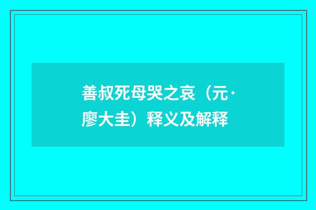 善叔死母哭之哀（元·廖大圭）释义及解释