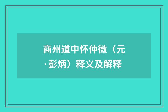 商州道中怀仲微（元·彭炳）释义及解释