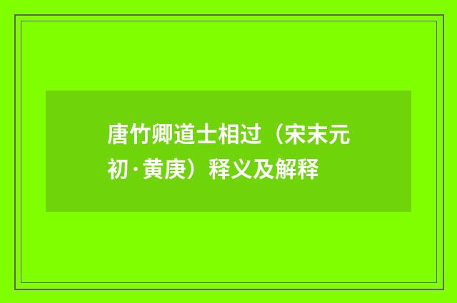 唐竹卿道士相过（宋末元初·黄庚）释义及解释