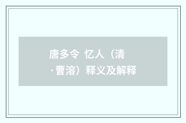 唐多令  忆人（清·曹溶）释义及解释