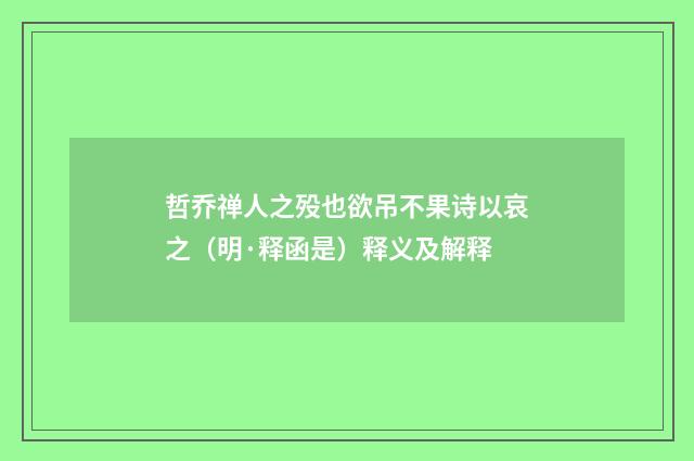 哲乔禅人之殁也欲吊不果诗以哀之（明·释函是）释义及解释