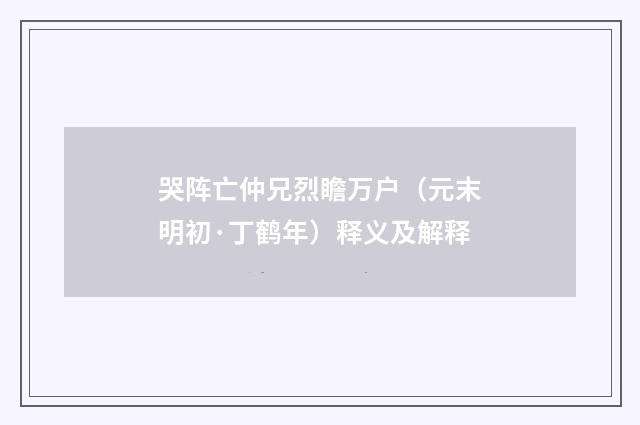哭阵亡仲兄烈瞻万户（元末明初·丁鹤年）释义及解释