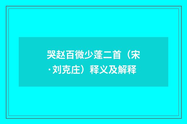哭赵百微少蓬二首（宋·刘克庄）释义及解释