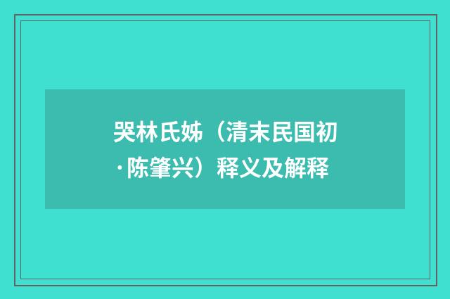 哭林氏姊（清末民国初·陈肇兴）释义及解释
