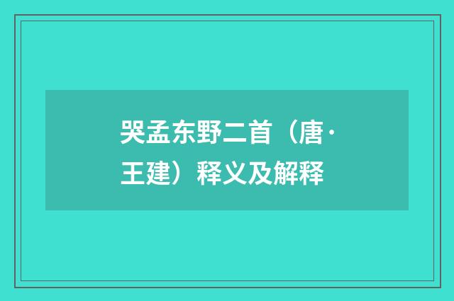哭孟东野二首（唐·王建）释义及解释
