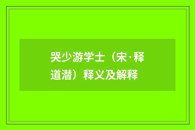 哭少游学士（宋·释道潜）释义及解释