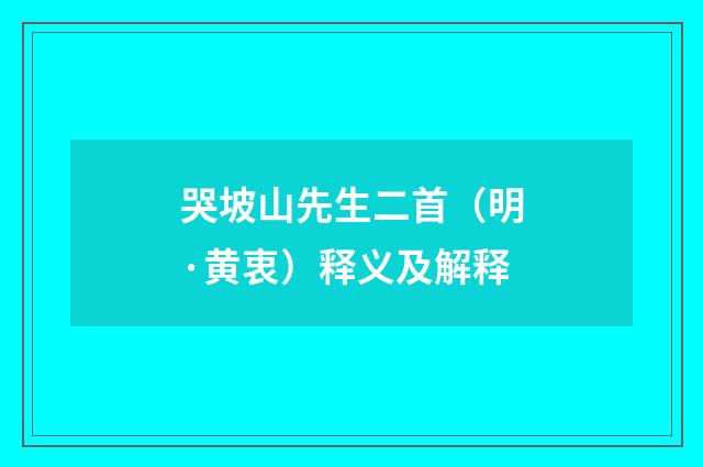 哭坡山先生二首（明·黄衷）释义及解释