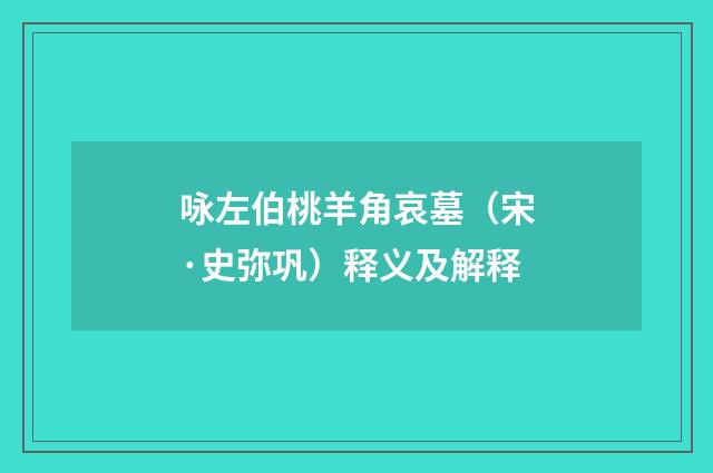 咏左伯桃羊角哀墓（宋·史弥巩）释义及解释