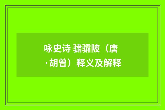 咏史诗 骕骦陂（唐·胡曾）释义及解释