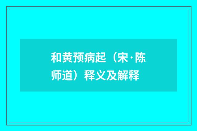 和黄预病起（宋·陈师道）释义及解释