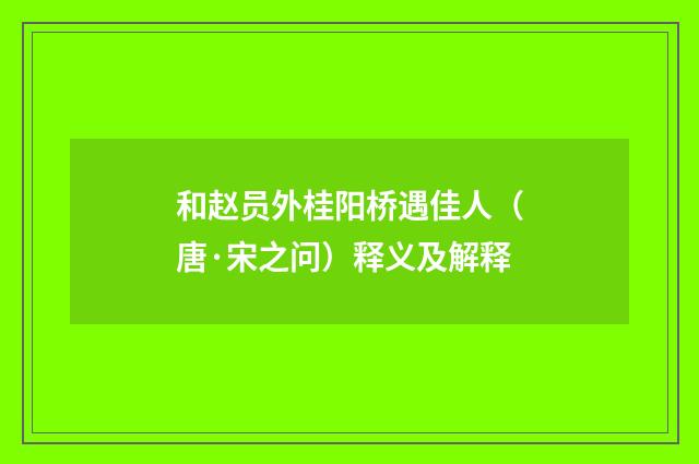 和赵员外桂阳桥遇佳人(唐·宋之问)释义及解释