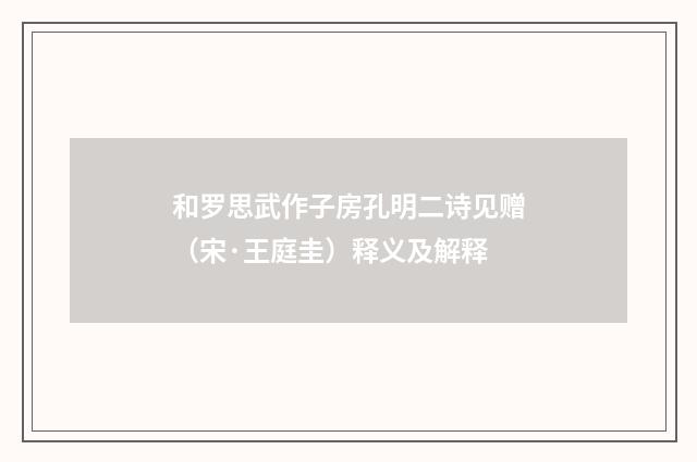 和罗思武作子房孔明二诗见赠（宋·王庭圭）释义及解释