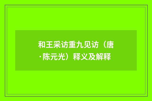 和王采访重九见访（唐·陈元光）释义及解释
