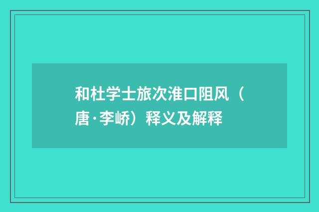 和杜学士旅次淮口阻风（唐·李峤）释义及解释