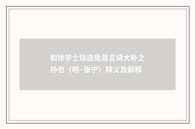 和徐学士琼送危昌言诗大朴之孙也（明·张宁）释义及解释