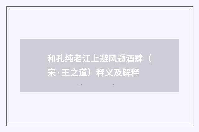 和孔纯老江上避风题酒肆（宋·王之道）释义及解释