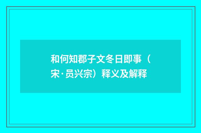 和何知郡子文冬日即事（宋·员兴宗）释义及解释