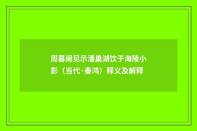 周暮阑见示潘巢湖饮于海陵小影（当代·秦鸿）释义及解释