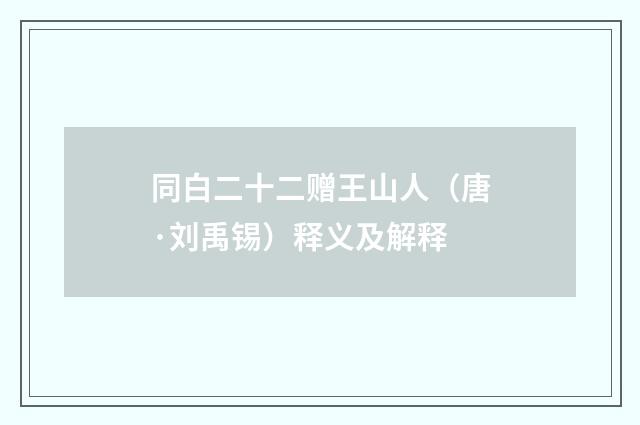 同白二十二赠王山人（唐·刘禹锡）释义及解释