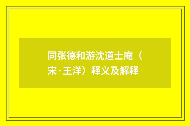 同张德和游沈道士庵（宋·王洋）释义及解释