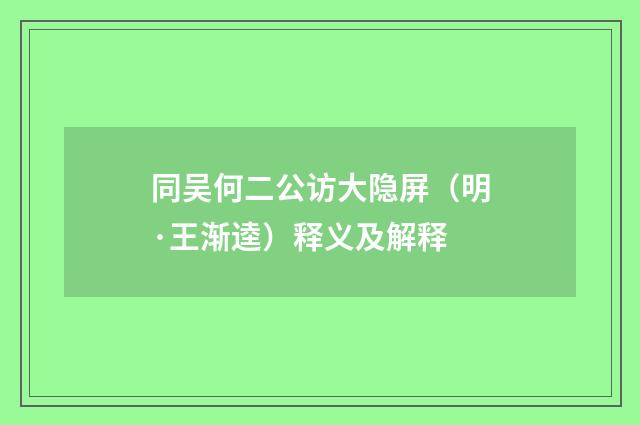 同吴何二公访大隐屏（明·王渐逵）释义及解释
