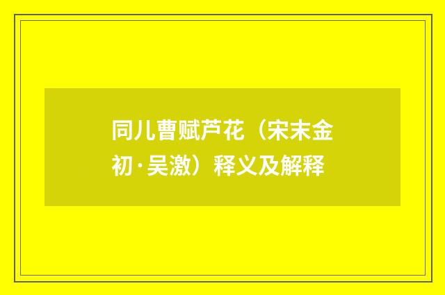同儿曹赋芦花（宋末金初·吴激）释义及解释
