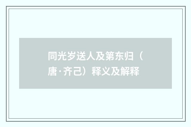 同光岁送人及第东归（唐·齐己）释义及解释