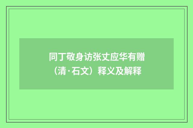 同丁敬身访张丈应华有赠（清·石文）释义及解释
