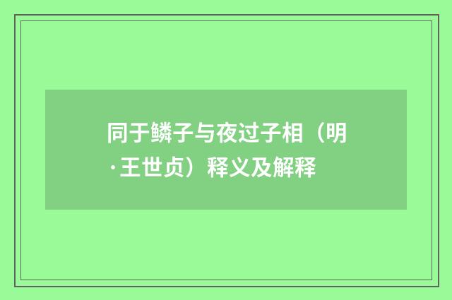同于鳞子与夜过子相（明·王世贞）释义及解释