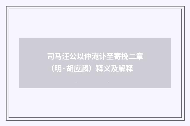 司马汪公以仲淹讣至寄挽二章（明·胡应麟）释义及解释