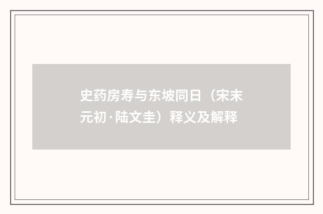 史药房寿与东坡同日（宋末元初·陆文圭）释义及解释