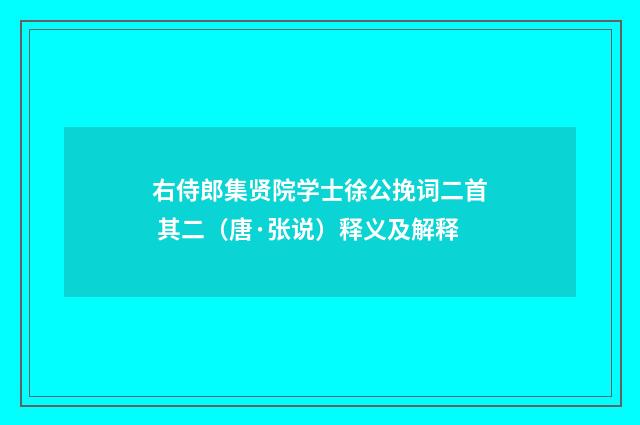 右侍郎集贤院学士徐公挽词二首 其二（唐·张说）释义及解释