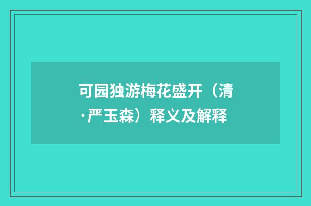 可园独游梅花盛开（清·严玉森）释义及解释