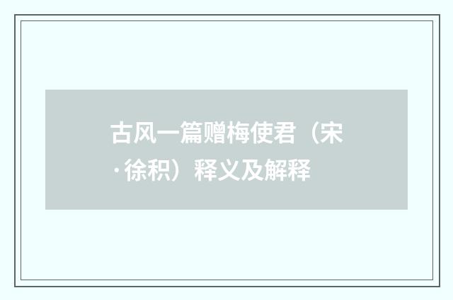 古风一篇赠梅使君（宋·徐积）释义及解释