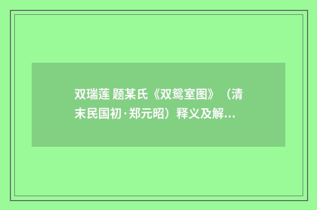 双瑞莲 题某氏《双鸳室图》（清末民国初·郑元昭）释义及解释