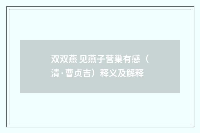 双双燕 见燕子营巢有感（清·曹贞吉）释义及解释