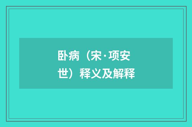 卧病（宋·项安世）释义及解释