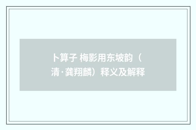 卜算子 梅影用东坡韵（清·龚翔麟）释义及解释
