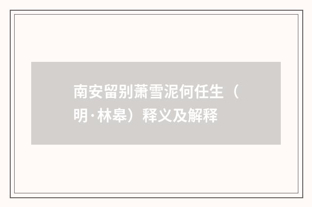 南安留别萧雪泥何任生（明·林皋）释义及解释