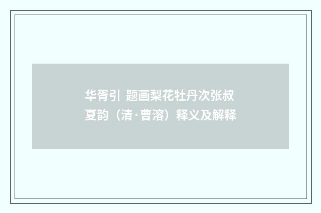 华胥引  题画梨花牡丹次张叔夏韵（清·曹溶）释义及解释