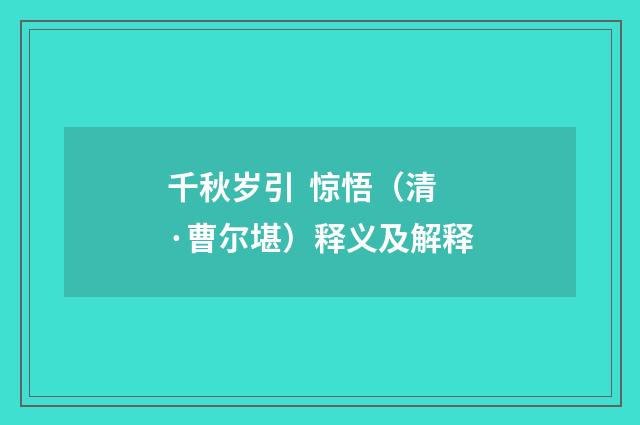 千秋岁引  惊悟（清·曹尔堪）释义及解释