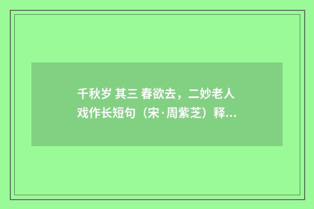 千秋岁 其三 春欲去，二妙老人戏作长短句（宋·周紫芝）释义及解释