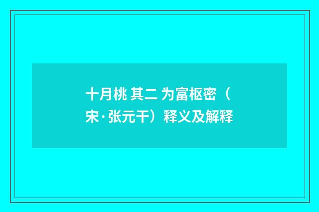 十月桃 其二 为富枢密（宋·张元干）释义及解释