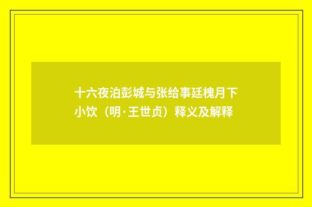 十六夜泊彭城与张给事廷槐月下小饮（明·王世贞）释义及解释