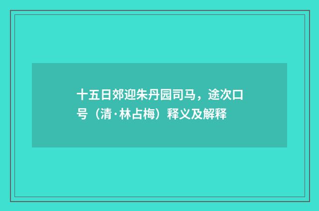 十五日郊迎朱丹园司马，途次口号（清·林占梅）释义及解释