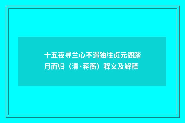 十五夜寻兰心不遇独往贞元阁踏月而归（清·蒋蘅）释义及解释